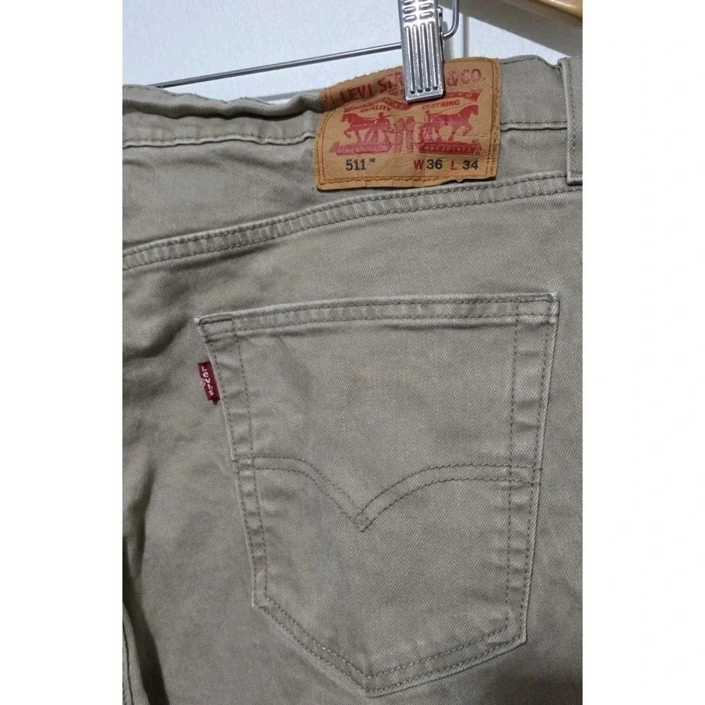 Levi's 511 Mens Size 36X34 Tan Khaki‎ Jeans Slim Fit Pants EUC